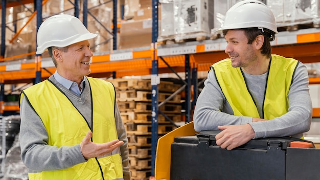 Photo men in warehouse working