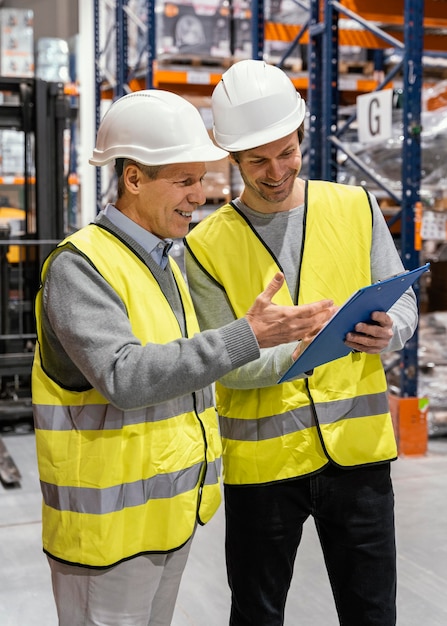 Photo men in warehouse working