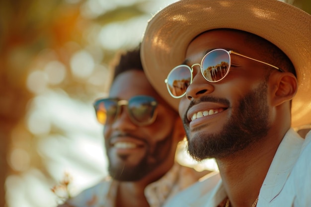 Foto uomini che indossano occhiali da sole e cappelli