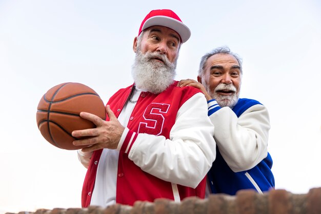 Men wearing varsity jacket