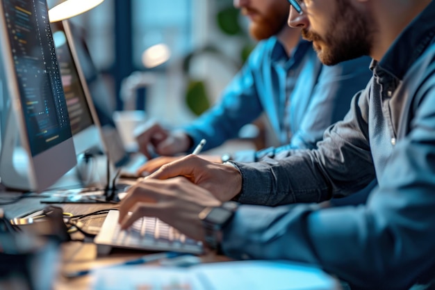 Photo men working at computer desk