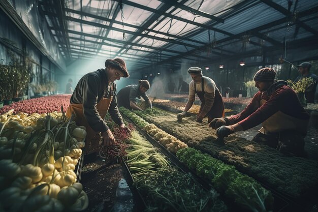 Men working in greenhouse AI Generated