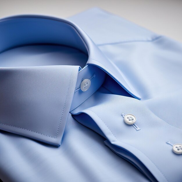 Men39s Blue Shirt CloseUp of Collar and Chest Buttons