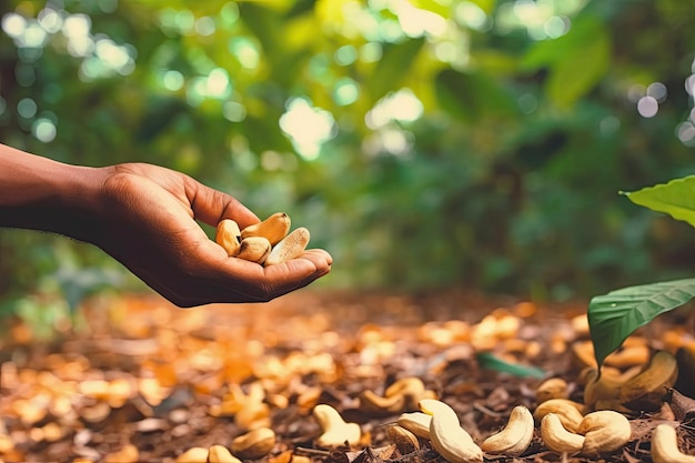 Men39s Hands Collecting Exquisite Cashew Nuts in the Forest