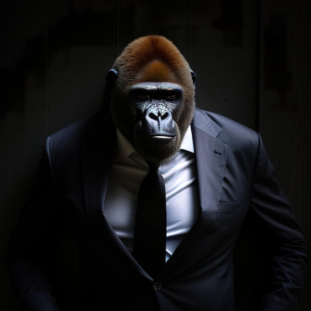 Menacing gorilla boss in a suit