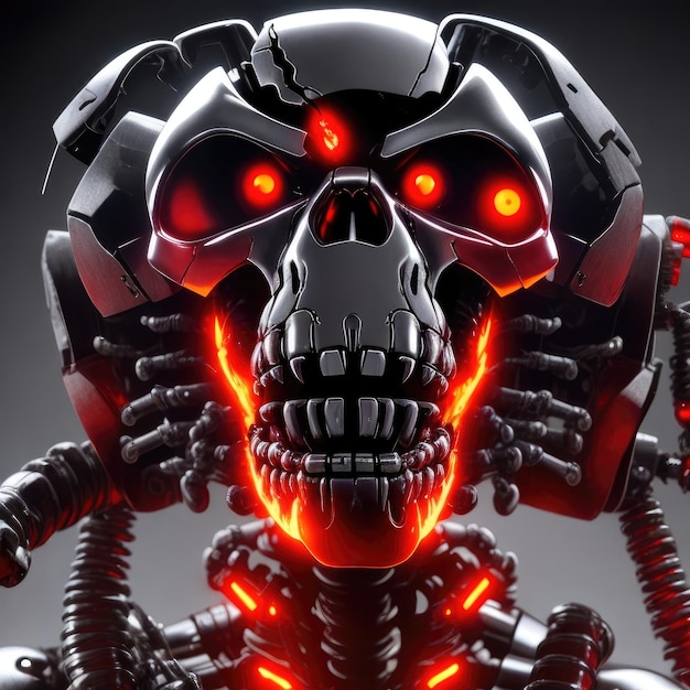 A menacing Terminator endoskeleton stares