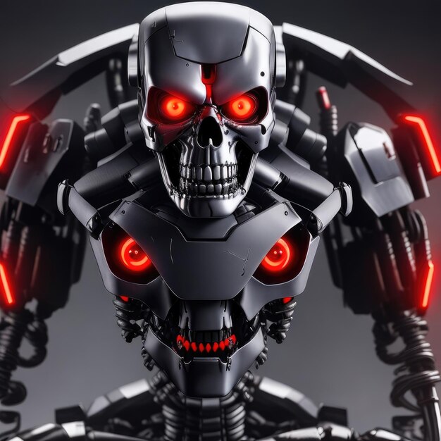 A menacing terminator endoskeleton stares