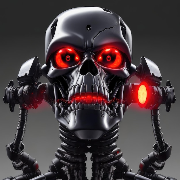 A menacing Terminator endoskeleton stares