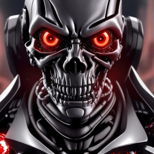 A menacing Terminator endoskeleton stares