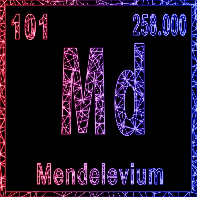 Mendelevium scheikundig element Teken met atoomnummer en atoomgewicht