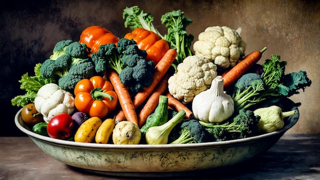 mengeling van gekookte groenten in een schaal variëteit van gegrilde groenten in de schaal op abstracte achtergrond Zucchini 8K