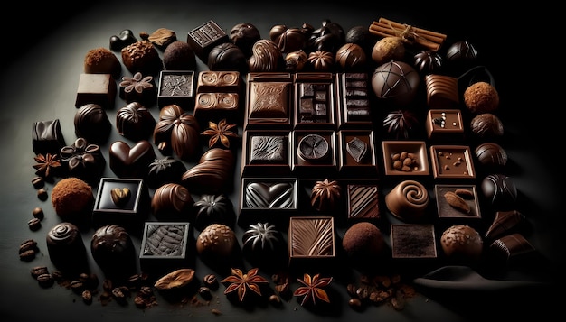 Mengsel van melkwitte en donkere chocolade op een rustieke houten achtergrond