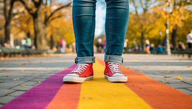 Menigte die regenboogvlaggen opsteekt en vasthoudt tijdens de gay pride multiraciale homo's die plezier hebben in de trots