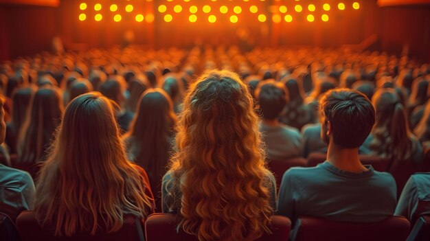 Foto menigte mensen die naar een concert kijken achteruitzicht bedrijfsconferentie publiek conferentie seminar