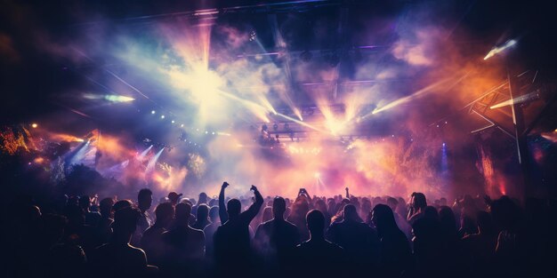 Menigte mensen genieten van een geweldig muziekfestivalconcert Achtergrond Generatieve AI