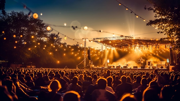 Menigte op het podium van een muziekfestival