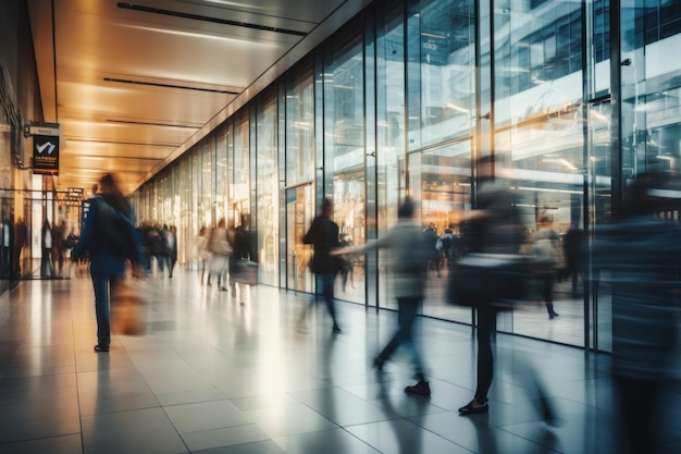 Menigte van mensen die in een winkelcentrum lopen, snel bewegende generatieve AI