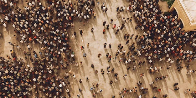 Menigte van mensen gezien van boven Vogelzicht Generatieve AI