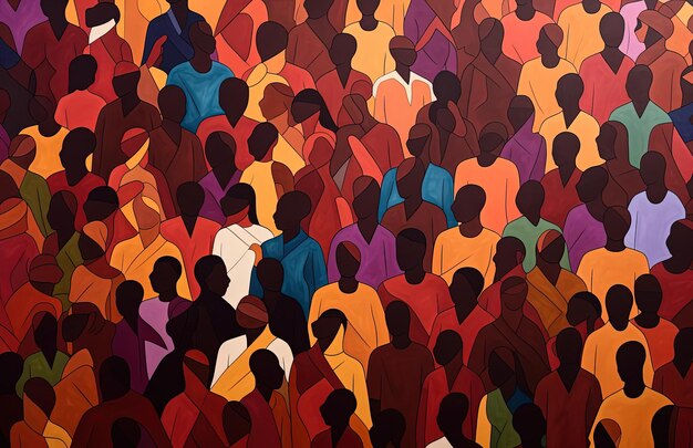 Foto menigte van mensen in meerdere kleuren van op een zwarte achtergrond in de stijl van gedurfde colorisme