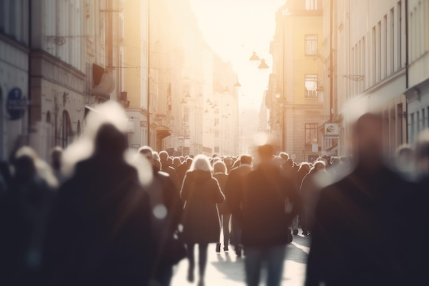 Foto menigte van mensen lopen in de straat ai