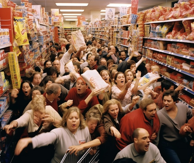Menigten mensen verzamelen zich in supermarkten.