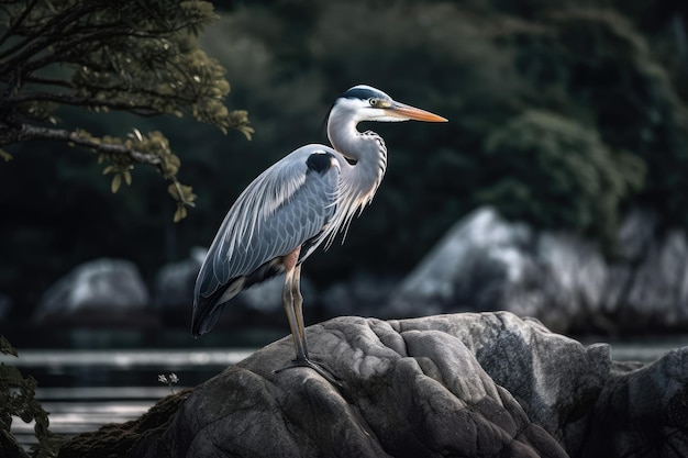 Mening van een neergestreken grijze reiger