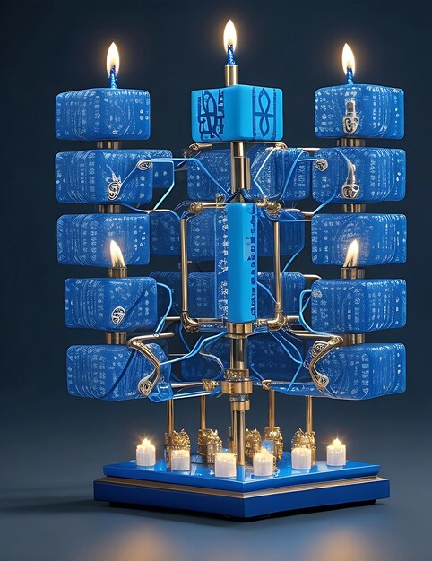 Photo the menorah is lit on the first day of hanukkah with festive hanukkah candles generative ai