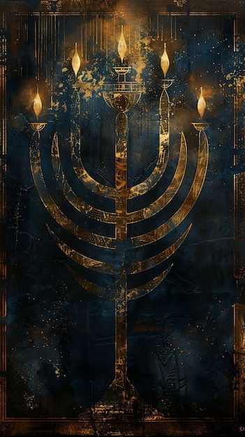 Menorah With Texture of Hammered Bronze Metallic Collage Eff Illustration Trending Background Decor