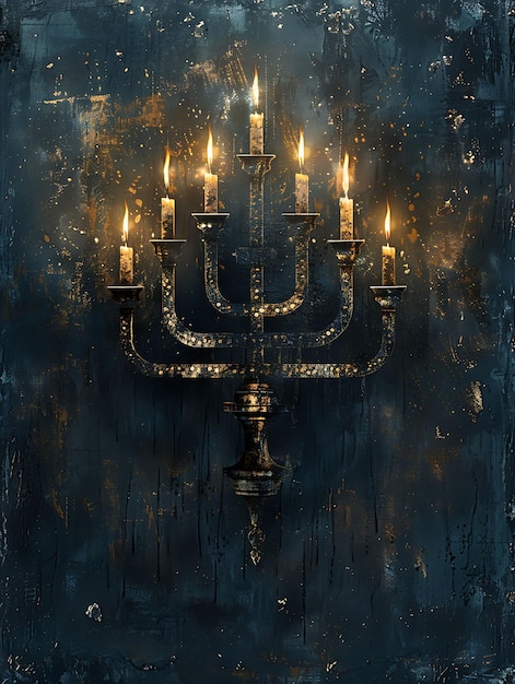 Menorah With Texture of Hammered Iron Metallic Collage Effec Illustration Trending Background Decor