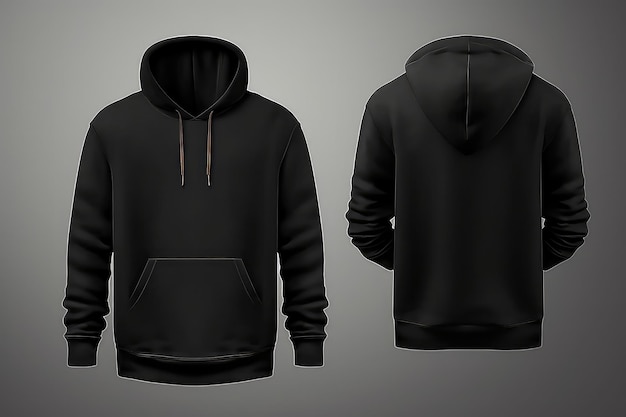 Mens Black Hoodie Template From Both Sides On Invisible Mannequin Mockup