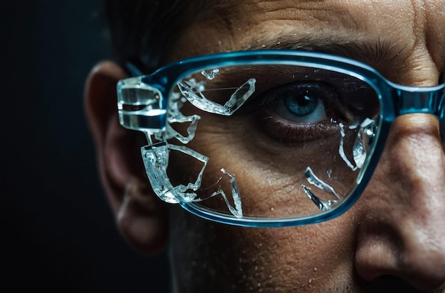 Mens glasses with broken glasses Macro photography closeup studio shot