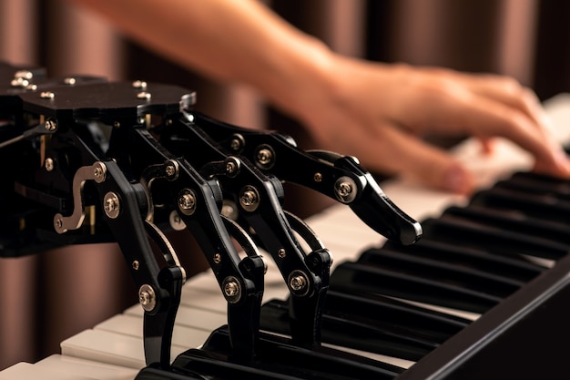 Mens met neurale handprothese piano spelen