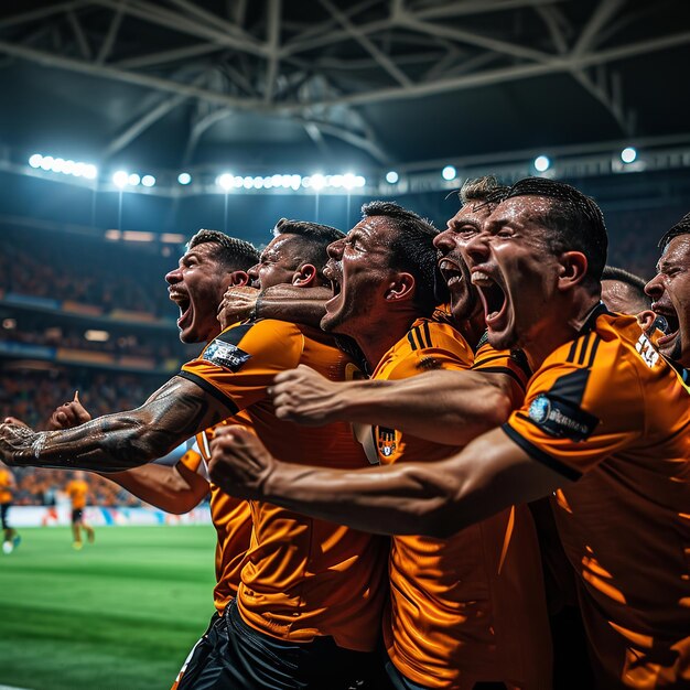 Mens national football team celebrate a match won Ai generative