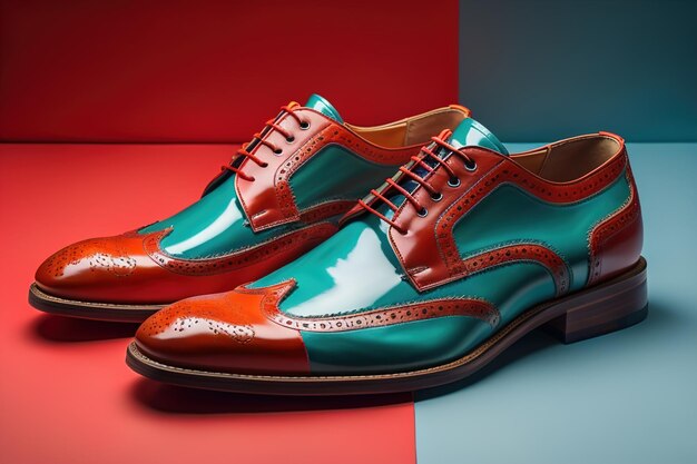 Mens shoes on a solid colour background Studio shot ai generative