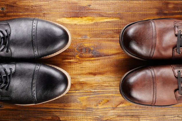 mens shoes on wooden background