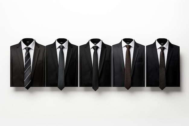 Mens suits in a row on a white background 3d re