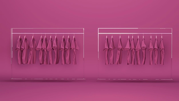Mens and women cloth shelf store shelf Viva magenta is a trend colour year 2023 Creative interior