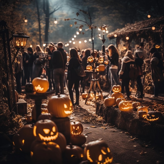 mens and womens at a halloween party in the style of bright and vivid colors joyful and optimistic