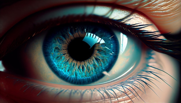 Menselijk blauw oog realistische mooie close-up zoom Generatieve AI