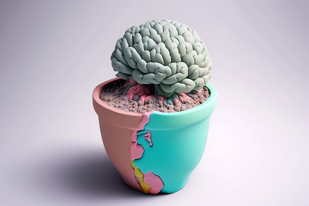 Menselijk brein in een pot Conceptueel beeld Generatieve ai-illustratie