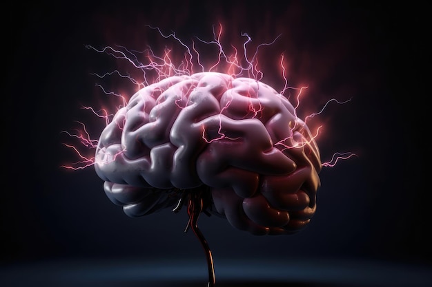 Menselijk brein met bliksem elektrische verbinding AI gegenereerd