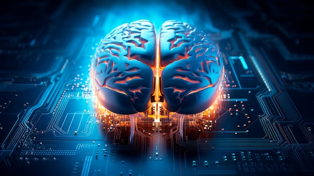 menselijk brein met printplaat Generatieve AI