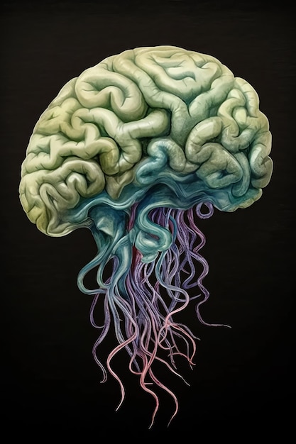 Menselijk brein met tentakels van kwallen