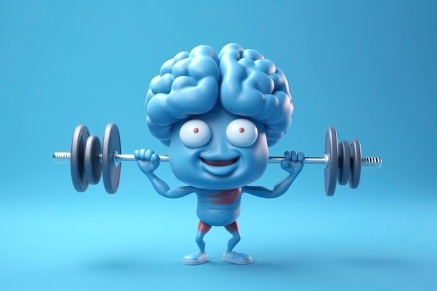 Menselijk brein tillen gewichten 3D hersenen tillen een zware halter Mind training geheugen gezondheid Alzheimer preventie hersentraining onderwijs studie en geestelijke gezondheid concept AI gegenereerd