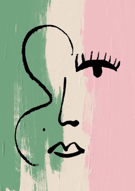 Menselijk gezicht Zwarte lijnkunst Vrouwenkunst Minimalistische esthetische kunst Schattige lippen