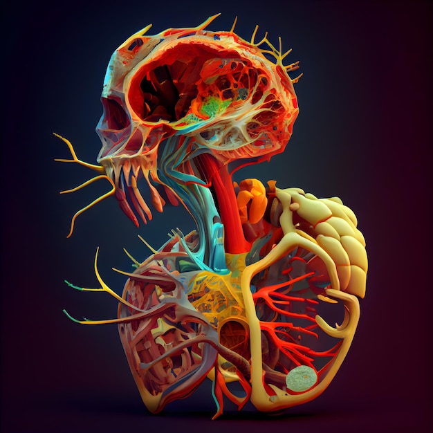 Menselijk hart anatomie op donkere achtergrond 3D illustratie Menselijk hart