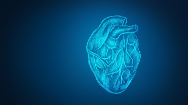 Foto menselijk hart anatomisch correcte handgetekende lijntekeningen en dotwork