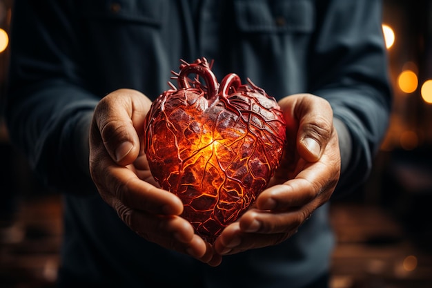 Menselijk hart in de menselijke hand