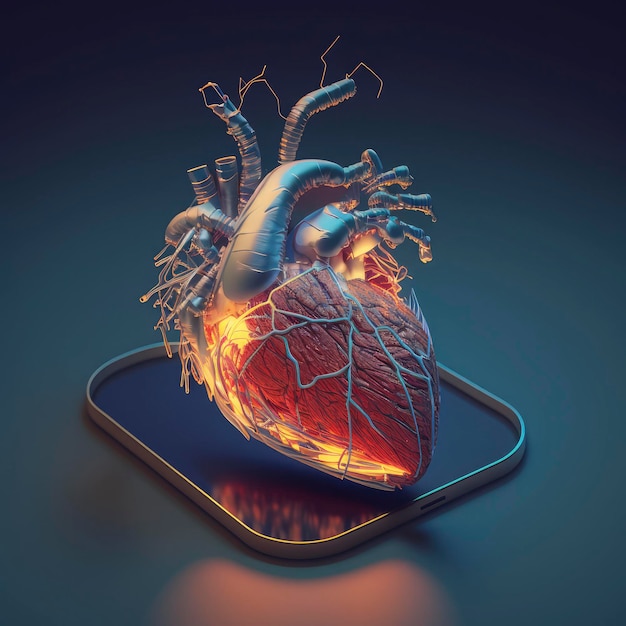 Menselijk hart Medische en gezondheidszorg conceptuele illustratie 3d render Genereer Ai