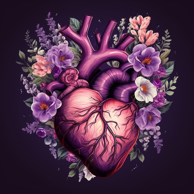 Menselijk hart met bloemen op een lichte achtergrond
